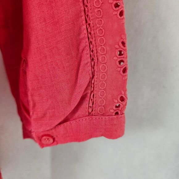 J.Crew Linen Eyelet Peasant Blouse | Coral Orange Boho Top | Women’s Small - Picture 7 of 9